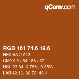 カラーコード: RGB 161 74.6 19.6 | qconv.com