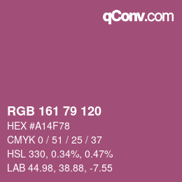 颜色代码: RGB 161 79 120 | qconv.com