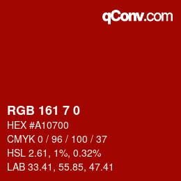 Color code: RGB 161 7 0 | qconv.com