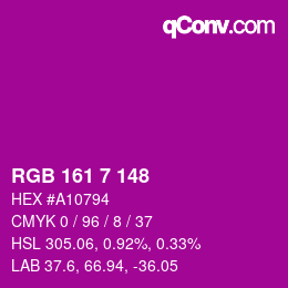 カラーコード: RGB 161 7 148 | qconv.com