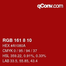 颜色代码: RGB 161 8 10 | qconv.com