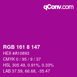 颜色代码: RGB 161 8 147 | qconv.com
