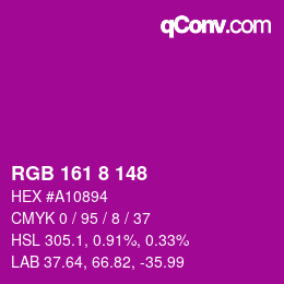 颜色代码: RGB 161 8 148 | qconv.com