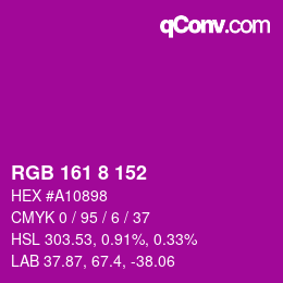 颜色代码: RGB 161 8 152 | qconv.com