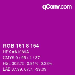 颜色代码: RGB 161 8 154 | qconv.com