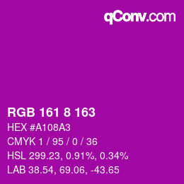 Color code: RGB 161 8 163 | qconv.com
