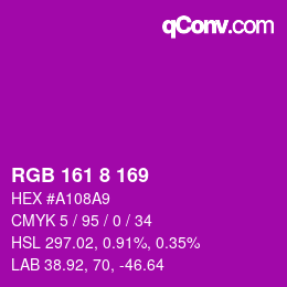 カラーコード: RGB 161 8 169 | qconv.com