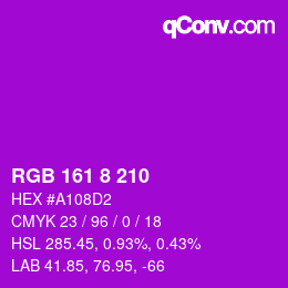 Color code: RGB 161 8 210 | qconv.com