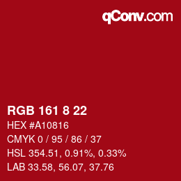 颜色代码: RGB 161 8 22 | qconv.com