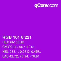 颜色代码: RGB 161 8 221 | qconv.com