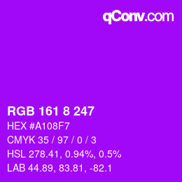 颜色代码: RGB 161 8 247 | qconv.com