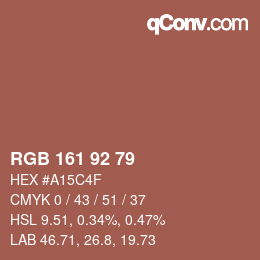颜色代码: RGB 161 92 79 | qconv.com