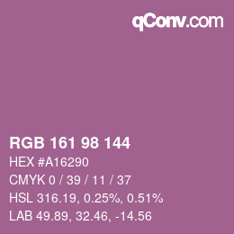 カラーコード: RGB 161 98 144 | qconv.com