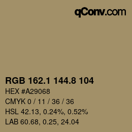 Color code: RGB 162.1 144.8 104 | qconv.com
