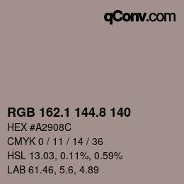 Color code: RGB 162.1 144.8 140 | qconv.com