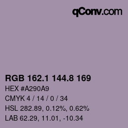 Color code: RGB 162.1 144.8 169 | qconv.com