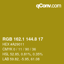 カラーコード: RGB 162.1 144.8 17 | qconv.com