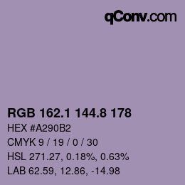 カラーコード: RGB 162.1 144.8 178 | qconv.com