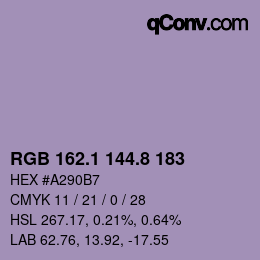 Color code: RGB 162.1 144.8 183 | qconv.com
