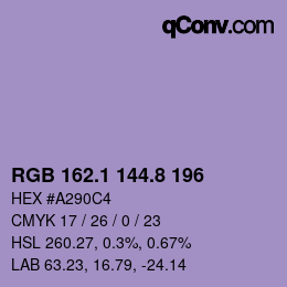 カラーコード: RGB 162.1 144.8 196 | qconv.com