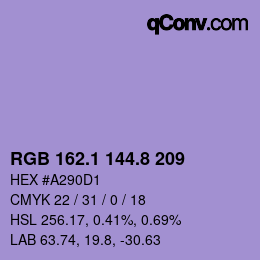 カラーコード: RGB 162.1 144.8 209 | qconv.com