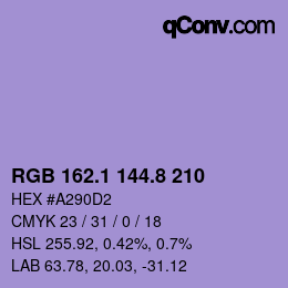 カラーコード: RGB 162.1 144.8 210 | qconv.com