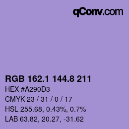 カラーコード: RGB 162.1 144.8 211 | qconv.com
