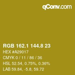 カラーコード: RGB 162.1 144.8 23 | qconv.com