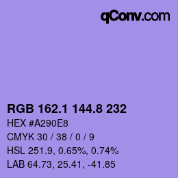 カラーコード: RGB 162.1 144.8 232 | qconv.com