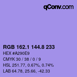 カラーコード: RGB 162.1 144.8 233 | qconv.com