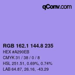 カラーコード: RGB 162.1 144.8 235 | qconv.com