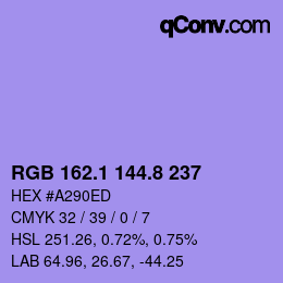 カラーコード: RGB 162.1 144.8 237 | qconv.com