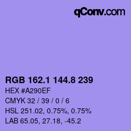 カラーコード: RGB 162.1 144.8 239 | qconv.com