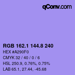 カラーコード: RGB 162.1 144.8 240 | qconv.com
