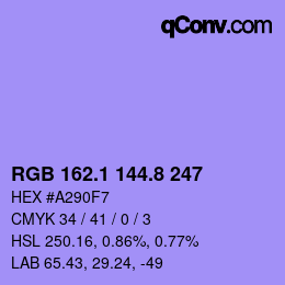カラーコード: RGB 162.1 144.8 247 | qconv.com