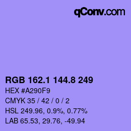 カラーコード: RGB 162.1 144.8 249 | qconv.com