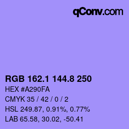 カラーコード: RGB 162.1 144.8 250 | qconv.com