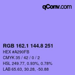 カラーコード: RGB 162.1 144.8 251 | qconv.com