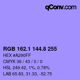 カラーコード: RGB 162.1 144.8 255 | qconv.com