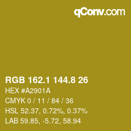 カラーコード: RGB 162.1 144.8 26 | qconv.com