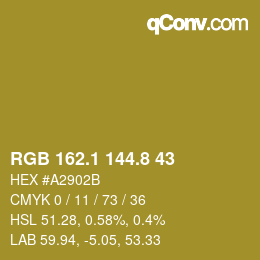 カラーコード: RGB 162.1 144.8 43 | qconv.com