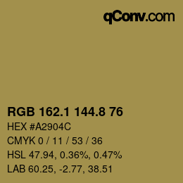 Color code: RGB 162.1 144.8 76 | qconv.com