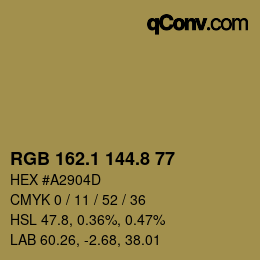 Color code: RGB 162.1 144.8 77 | qconv.com