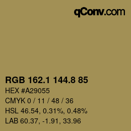 Color code: RGB 162.1 144.8 85 | qconv.com