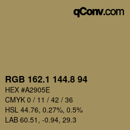 Color code: RGB 162.1 144.8 94 | qconv.com