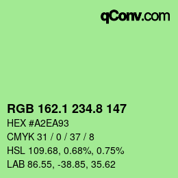 カラーコード: RGB 162.1 234.8 147 | qconv.com