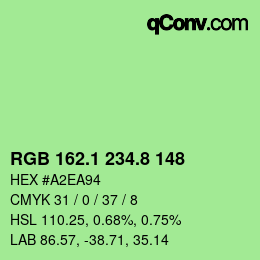 カラーコード: RGB 162.1 234.8 148 | qconv.com