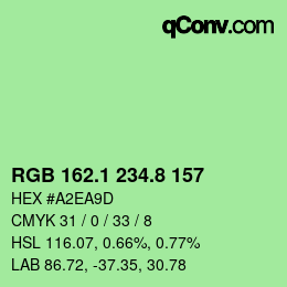 カラーコード: RGB 162.1 234.8 157 | qconv.com