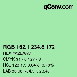 カラーコード: RGB 162.1 234.8 172 | qconv.com