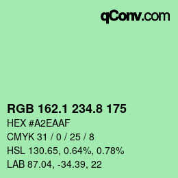 カラーコード: RGB 162.1 234.8 175 | qconv.com